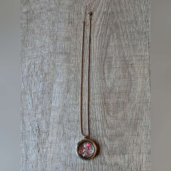 Breast Cancer Pink Ribbon Floating Locket Charm Adjustable Necklace - Picture 3 of 5